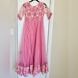 Elegant Pink Lace Wedding Dress